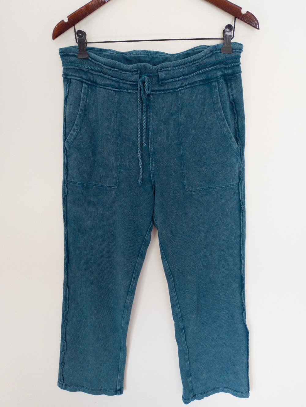 Mododoc French Terry Relaxed Fit Crop Pants Teal Blue Small